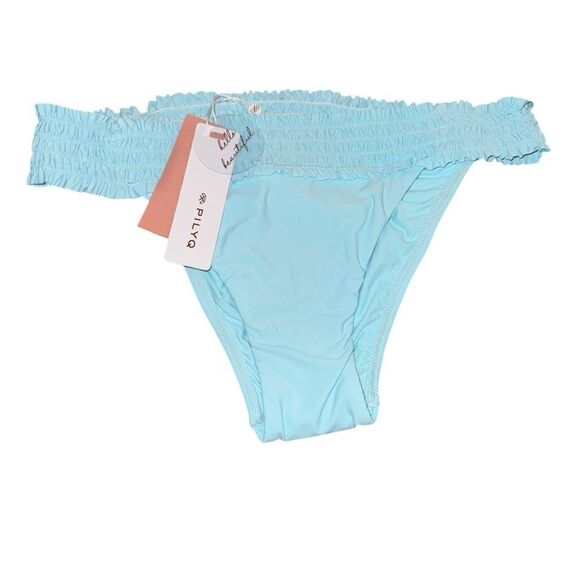 Pilyq Platinum NWT Smocked Banded Teeny Bikini Bottom in Cabana Blue Size Large - Picture 2 of 6